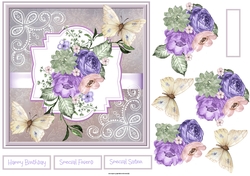 Purple rose and butterfly 7x7 card