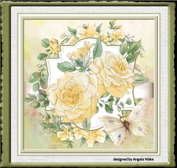 Yellow rose and butterfly 7x7 card