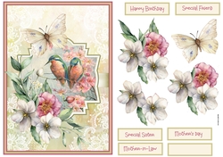 Butterfly, birds and roses A5 card