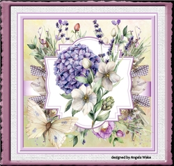 Blue Hydrangea and butterfly 7x7 card