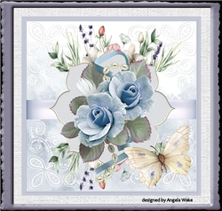 Blue rose and butterfly 7x7 card