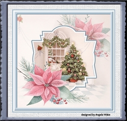 Christmas tree and poinsettia 7x7 card