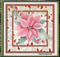 Pink poinsettia and red berry 7x7 card