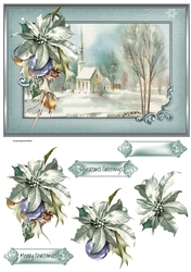 Vintage poinsettia bauble A5 card