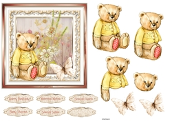 Teddy bear and flowers 6x6 card