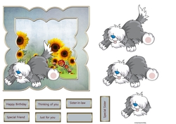 Shaggy dog and sunflowers shaped 6x6 card