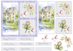 Country house and flowers 6x6 card