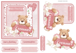 teddy bear girl first birthday 6x6 card
