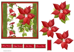 Red poinsettias and bells 6x6 card