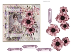Vintage beauty and flowers 6x6 card