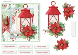 Red poinsettia and lantern 6x6