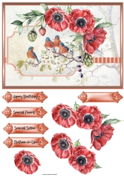 Anemone and birds A5 card