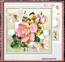 Pink rose and butterfly 7x7
