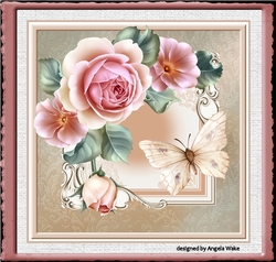 Pink rose and butterfly 7x7