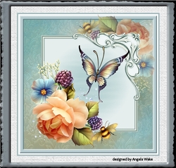 Peach rose and butterfly 7x7