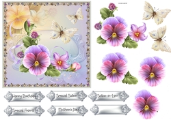 Summer pansy and butterfly 6x6