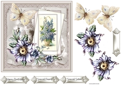 Vintage purple flowers and butterfly 7x7
