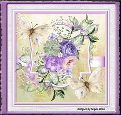 Purple flowers and butterfly 7x7