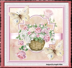 Basket of roses and butterfly 7x7