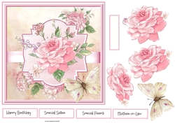 Butterfly and pink rose 7x7 card