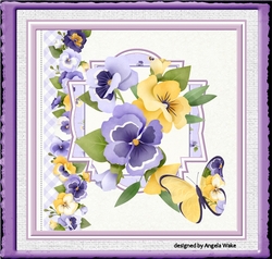 Spring pansy and butterfly 7x7