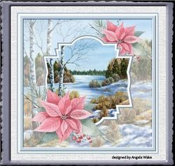Winter scene and poinsettia 7x7