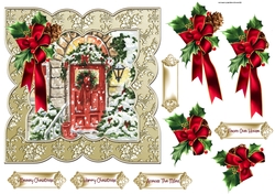 Red Christmas door 7x7 shaped card
