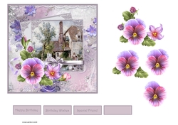 Lilac pansy and house 6x6