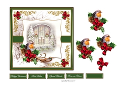 Christmas candles and robin 6x6