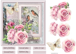 Rose birds and butterfly 7x7
