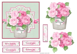Pot of pink roses 6x6