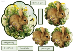 Rabbit, butterfly and wild flowers 6x6 topper