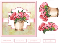 Peony roses in a bucket 7x7