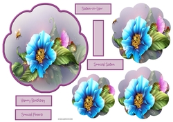 Blue flower and thistle scallop shaped card