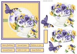 teacup of pansies 6x6