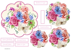 Posy of flowers and butterfly scallop