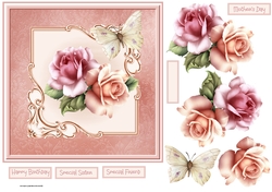 Pink rose and butterfly 7x7