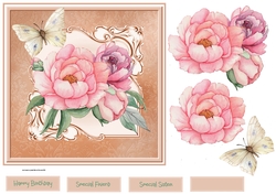 Pink peony rose and butterfly 7x7