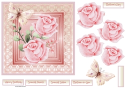 pink rose, butterfly and lace 7x7