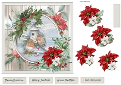 Robins, holly and poinsettia 7x7