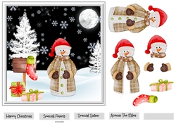 Snowman, gifts and stocking 7x7