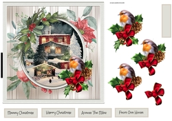Christmas village and robin 7x7