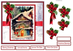Decorated house with lights and holly 7x7
