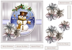 Snowman and frosted flowers 7x7
