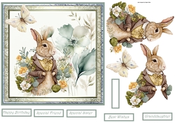 Smart hare or rabbit with flowers 7x7