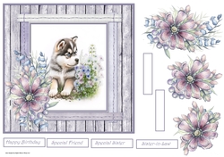 Baby Malamute dog and flowers 7x7