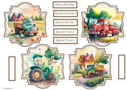 Farm truck, tractor, fire engine, van