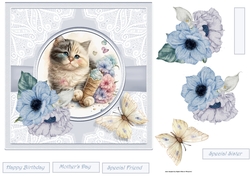 Kitten and flowers 7x7