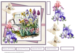 Garden bench and flowers 7x7