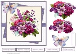 Mixed flowers and butterfly 7x7